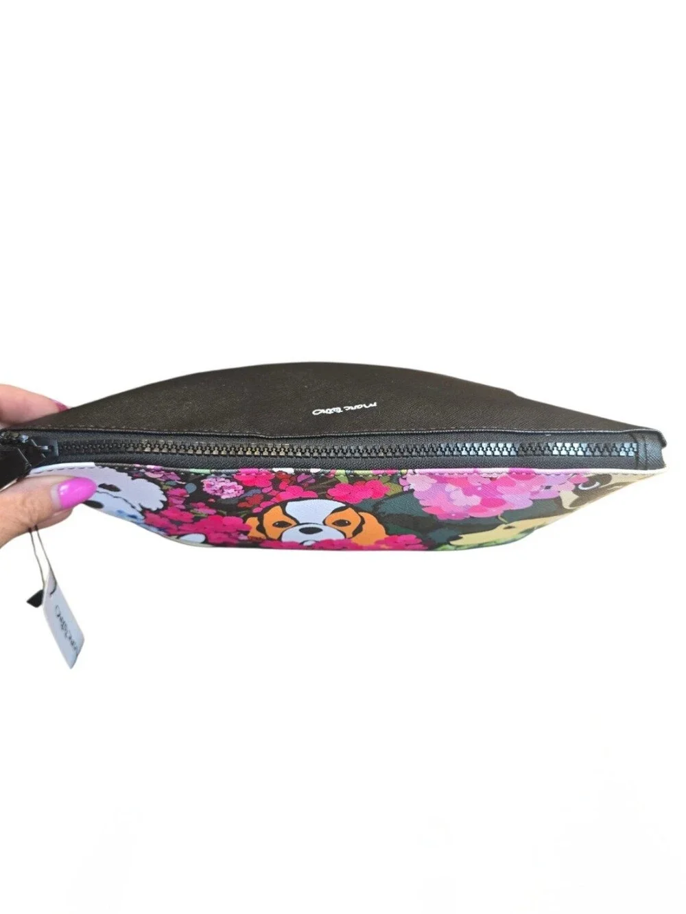 Marc Tetro Floral Dog Black Pink Blue Cosmetic Travel Pouch